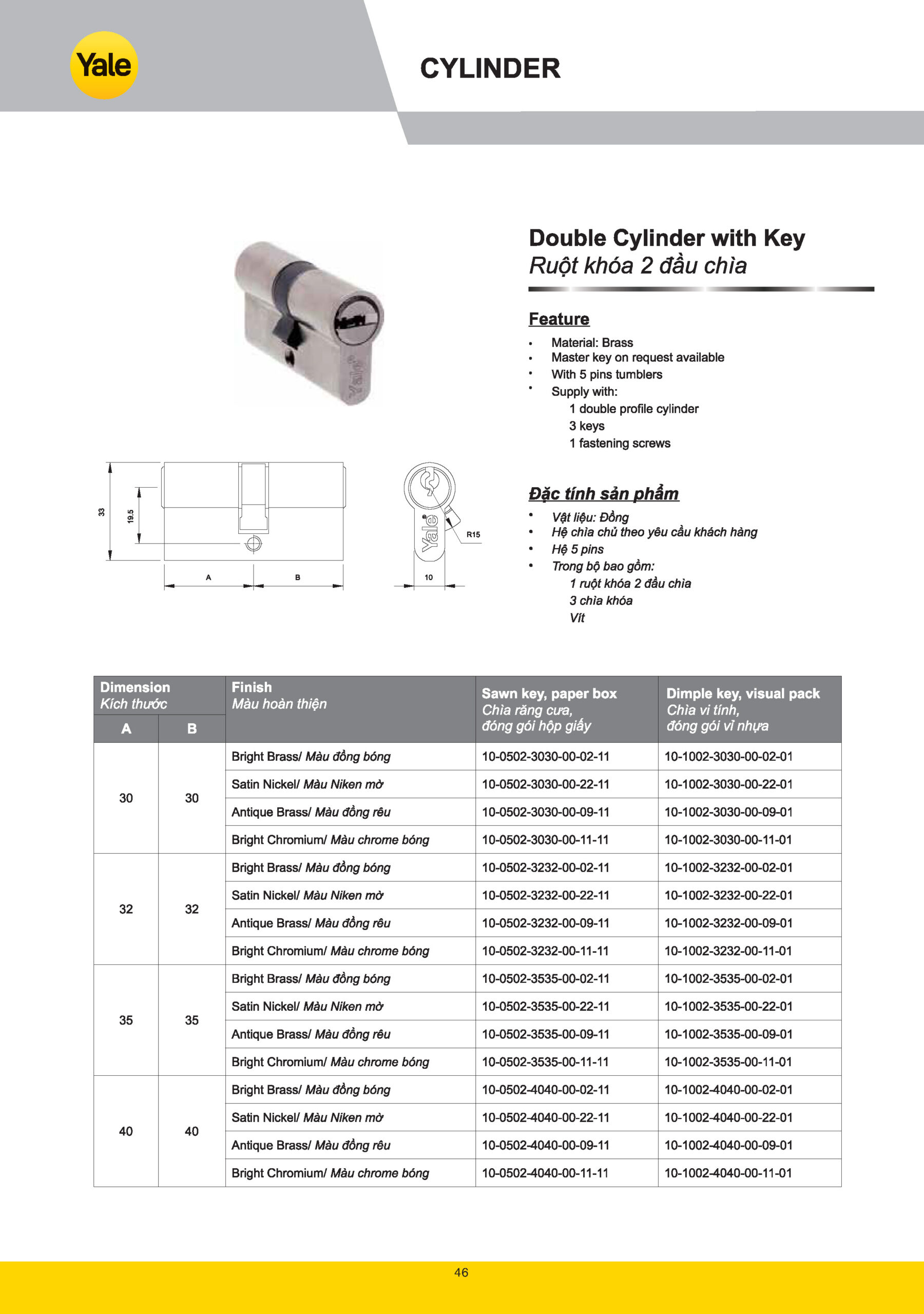 Ruột Khóa Cửa Yale catalogue yale 2025 Page 044 scaled