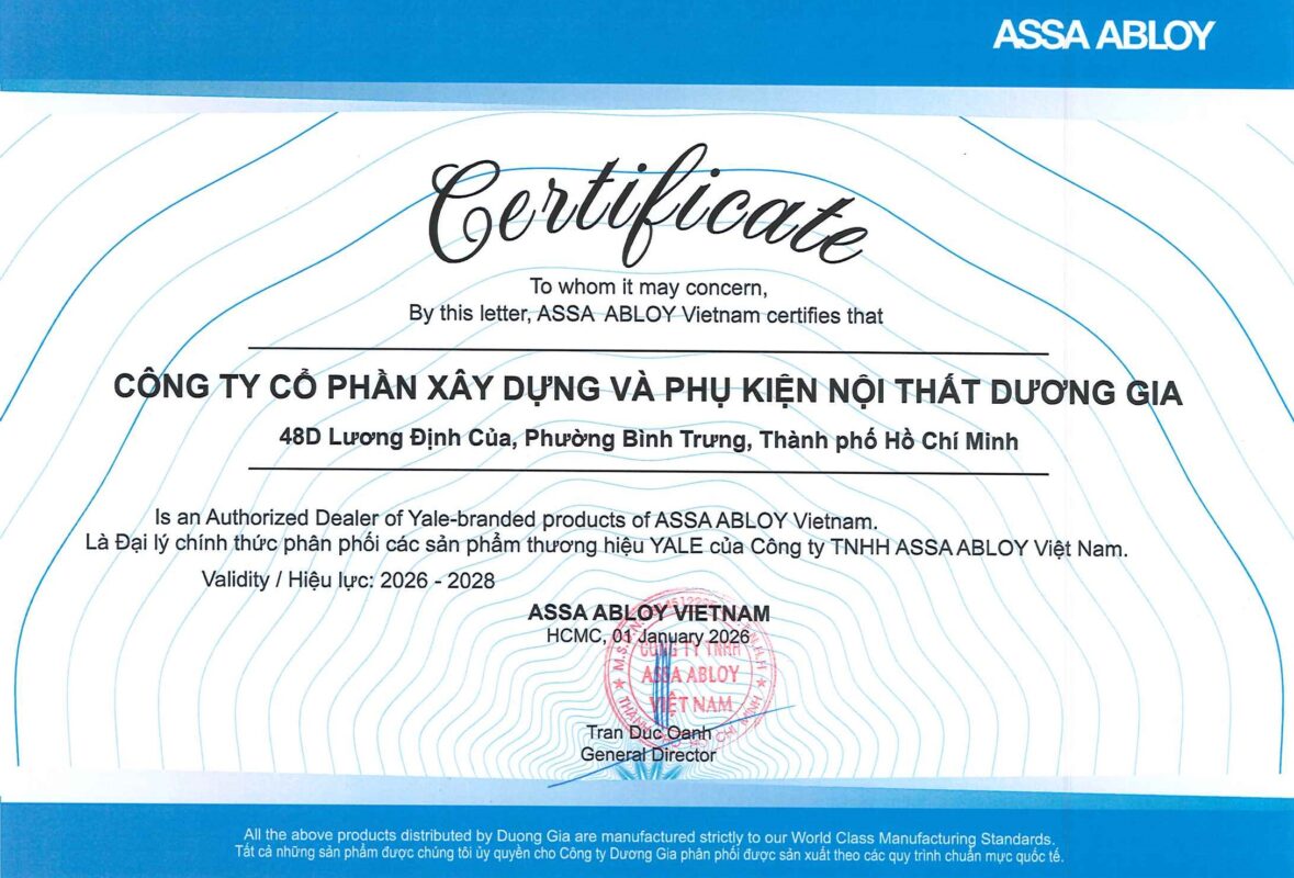 Công ty Cổ Phần Xây Dựng Và Phụ Kiện Nội Thất Dương Gia – Đơn Vị Cung Cấp Khóa Điện Tử Yale Chính Hãng Tại Việt Nam Công ty Cổ Phần Xây Dựng Và Phụ Kiện Nội Thất Dương Gia – Đơn Vị Cung Cấp Khóa Điện Tử Yale Chính Hãng Tại Việt Nam