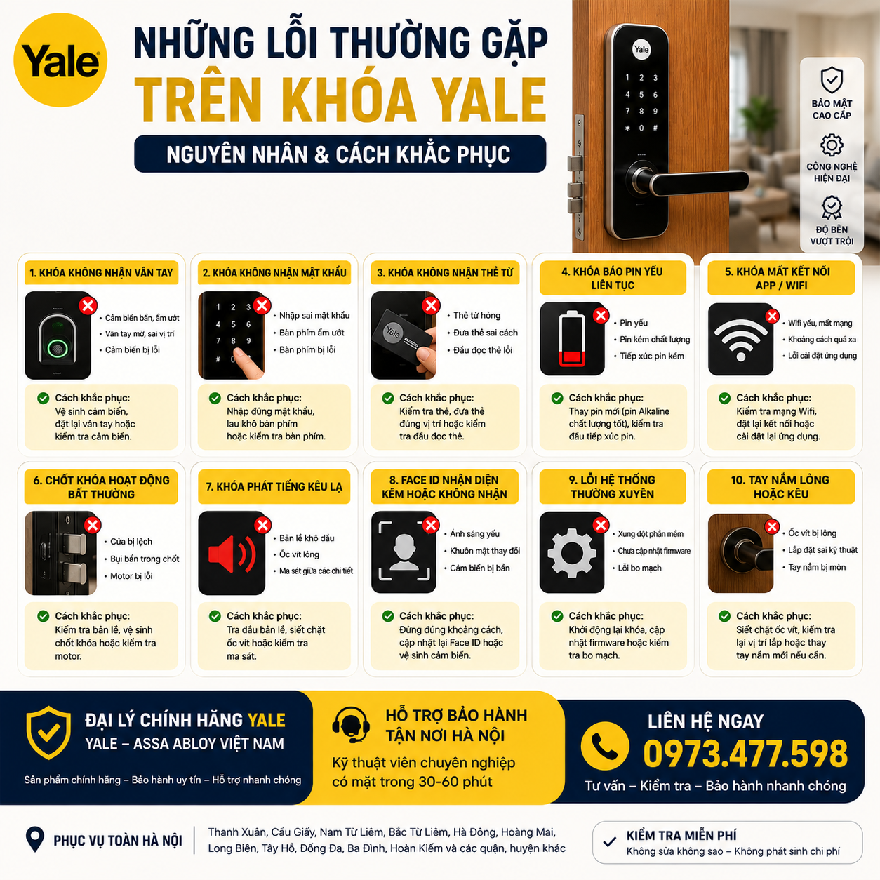 Bảo hành khóa Yale Hà Nội nhung loi thuong gap tren khoa yale